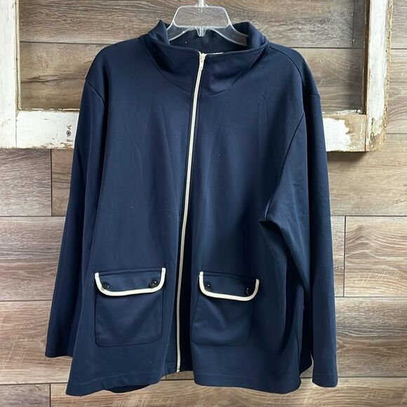BonWorth Ladies Zip Front Jacket Cardigan, Size XLP, Navy Blue and White - Picture 2 of 4